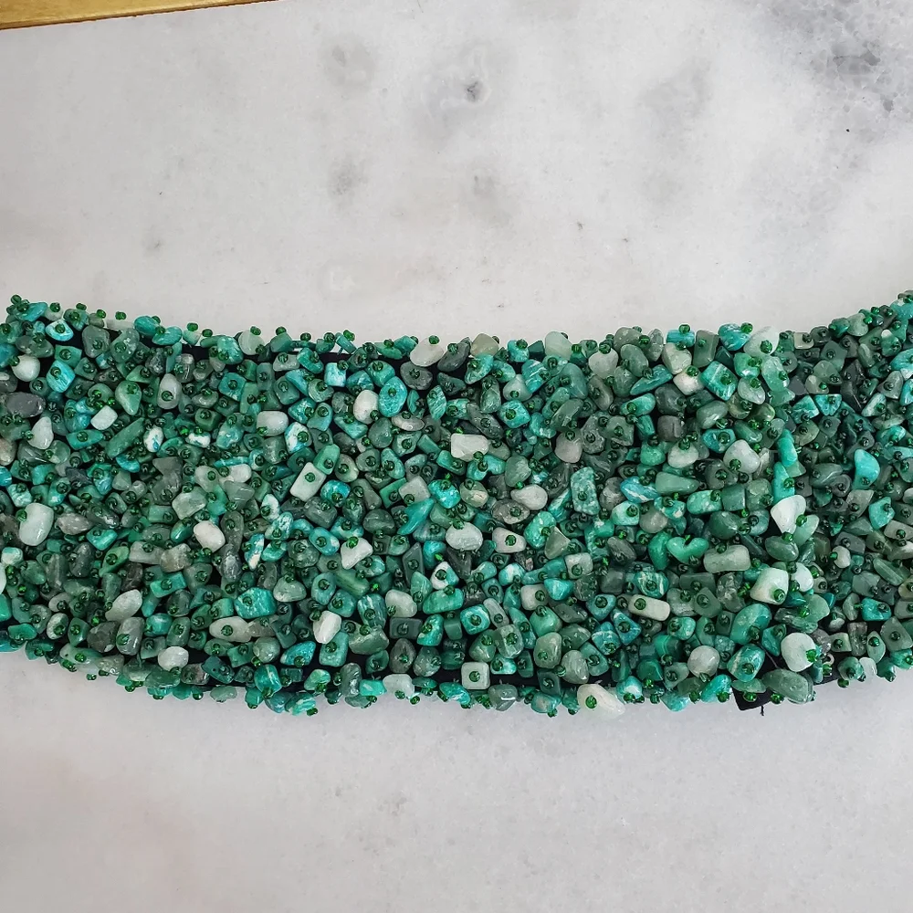 Green Malachite Jade Quartz Heavy Stone Boho Western Belt Women's Size S/M 6 8
